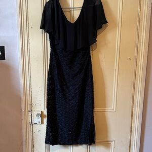 Connected Apparel Black Midi Dress with Overlay